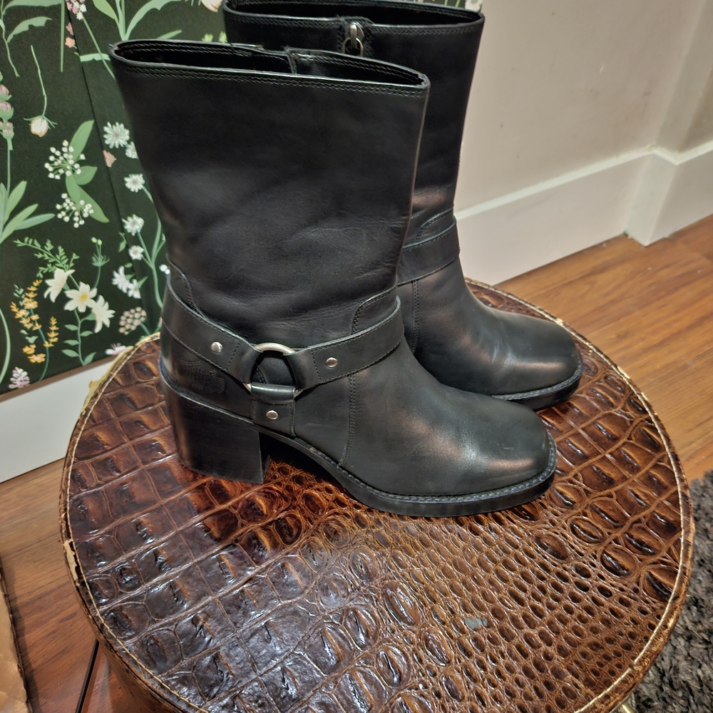Harley-Davidson Black Heeled Boots with Harness Detail